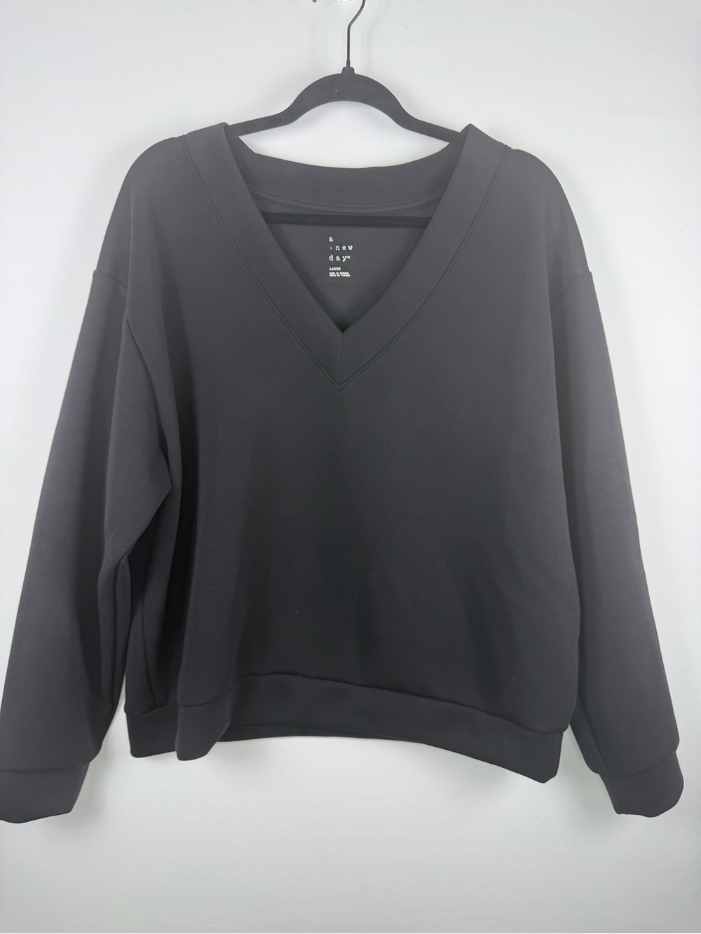 A New Day Women’s V-Neck Sweatshirt, Black, Large